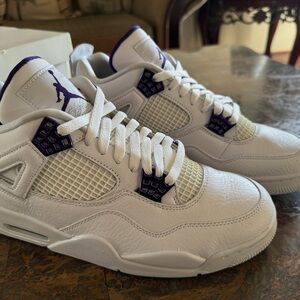 Air Jordan 4 Retro White—Metallic Purple Sneakers